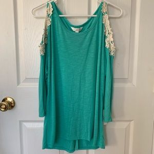 Teal Cold Shoulder Top